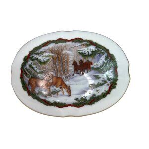 1986 Heritage House Melodies of Christmas Porcelain Trinket Box Deer Sleigh